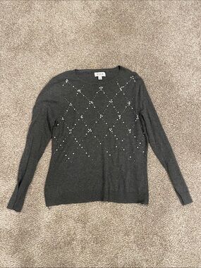 Elle Dark Gray Pearl-Embellished Knit Top